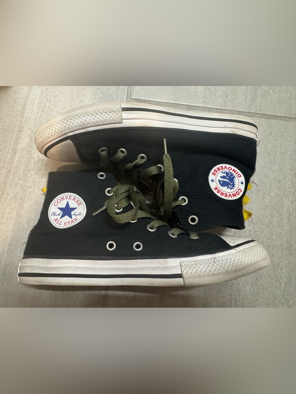 Kids DINOSAUR Converse Chuck Taylor All Star Sneakers - Black with Olive Laces